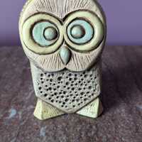 Vintage Green Tan Yellow MCM Owl Figurine