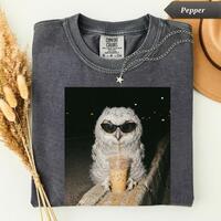 Comfort Colors® Cool Owl Drinking Iced Coffee Shirt, Sarcastic Funny Tee, Trendy Animal Shirt, C