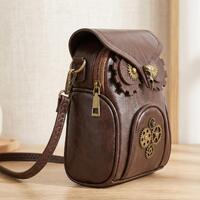 Handcrafted Steampunk Genuine Leather Owl Crossbody Bag Vintage Gothic Shoulder Purse