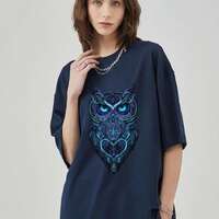 Mystical Owl Graphic Tee | Oversized Celestial Owl T-Shirt | Unisex Streetwear | Navy Blue Mandala O