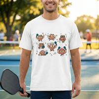 Funny Pickleball Owl Cartoon Paddle T-Shirt | Retro Cute Pickleball Tee