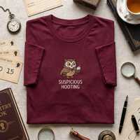 Embroidered T Shirt, Suspicious Hooting, Cute Detective Owl, Funny Owl Shirt, Mystery Lover Tee, Tru