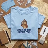 Case of the Night Owl Shirt, Cute Owl Detective Embroidered T Shirt, Funny Bird Investigator Tee, Wh