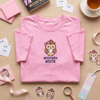 Mystery Bestie Shirt, Cute Girl Owl Detective Embroidered T Shirt, Pink Bow Owl Investigator Tee, Wh