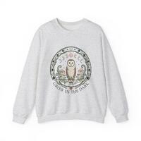 Moonlit Owl Crewneck, Witchy Celestial Forest Pullover, Moon Phases Art (Grow In The Dark)