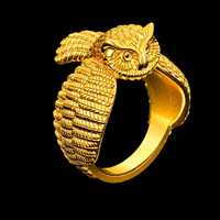 Flying Owl Wrap Ring - 14K Gold Plated Wise Owl Bird Nature Inspired Statement Jewelry