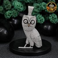 Iced Out Owl Pendant Necklace, Moissanite Hip Hop Pendant, Luxury Bling Animal Jewelry for Men &