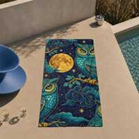 Celestial Owl Pool Towel, Starry Night Sky Blanket, Unique Birthday Gift For Him, Magic Full Moon Ba