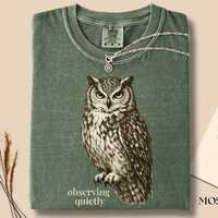Vintage Owl Graphic Tee, Observing Quietly, Comfort Colors, Introvert Gift, Dark Academia
