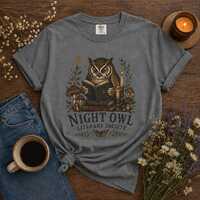 Night Owl Literary Society T-shirt, Owl Reading Design, Book Lover Gift