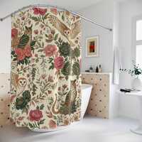 Vintage Floral Owls Shower Curtain | Botanical Rose Barn Owl Pattern