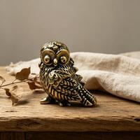 Vintage Brass Owl Figurine, Handmade Mini Owl Statue, Tiny Brass Bird Decor, Desk Ornament Gift