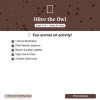Owl Painting Worksheet for Preschool | Animal Art Activity | Ages 3-5 | Instant PDF Download