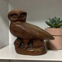 Charming Vintage Hand Carved Wooden Owl Ornament