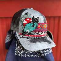 Starlit Owl Hat, Fabric Collage Handmade Trucker Hat, Hand Painted and Embellished Baseball Cap, by 