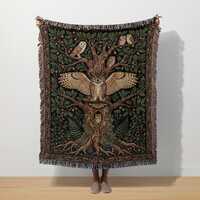 William Morris Owl Woven Blanket, Forest Wall Hanging Tapestry, Dark Academia Nature Art, Enchanted