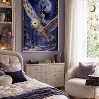 Snowy Owl Moon Wall Art Printable, Celestial Fantasy Girls Room Poster