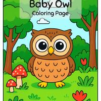 Baby Owl Coloring Pages | Woodland Animal Printable | Two images with & without Background Sheet