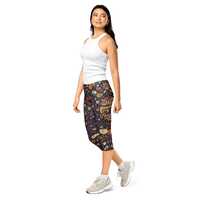 Halloween Owl Capri Leggings, Spooky All Hallows Eve Autumn Print Activewear