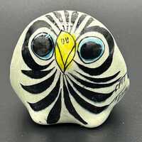 Vintage Tonala Mexican Art Pottery Owl Hand Painted Figurine Signed 340