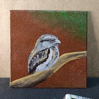 Frog Mouth Owl Painting (1), Australian Art (4"x4")