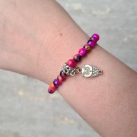 Owl Stretch Beaded Bracelet, Colourful Pink Bird Jewellery, Quirky Fashion