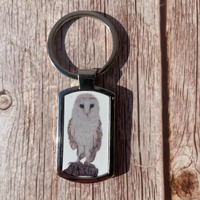 Barn Owl Keyring: Fine Art Print, Handmade Metal Keychain