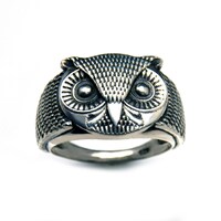 Owl Head Ring, Sterling Silver Bird Wide Band Unisex Rings