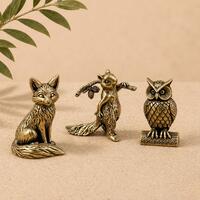 Mini Brass Animal Figurines &ndash; Fox, Owl, Squirrel Statues, Boho Desk Decor