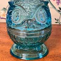 RARE! Teal Uranium Glass Owl Fairy Lamp Glows Green MINT!