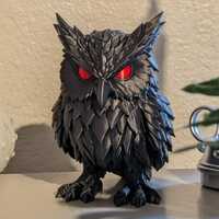 Crimson Watcher Owl 3D Printed Figurine, Gothic Fantasy Shelf Decor