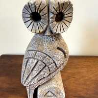 Stone Owl Sculpture Figurine Vintage Hand Carved Brutalist Tribal Style 8&rdquo;