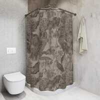 Vintage Forest Neutral Botanical Owl and Butterfly Shower Curtain | Sepia Nature Pattern
