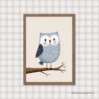 Watercolor Owl Wall Art For Nursery, Woodland Animal Print, Instant Digital File