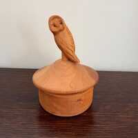 Small wooden trinket box with owl topper.