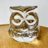 Vintage Swedish Glass Owl Paperweight, Lars Hellsten Attributed Skruf Crystal Figurine, Mid Century 