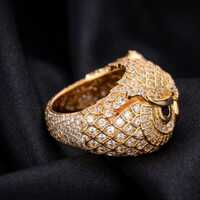 Owl Ring, 925 Sterling Silver Owl Ring, 14K Gold Plated Moissanite Ring, Iced Out Animal Jewelry, Lu