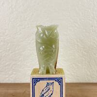 Small Stone Owl Figurine, Decorative Green Marble Onyx Carved Owl