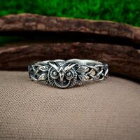 Owl Ring, Celtic Knot Vine Band, Sterling Silver Woodland Jewelry, Nature Promise Ring