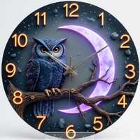 12" Owl Moon Wall Clock &ndash; Mystical Celestial Night Owl Decor &ndash; Gothic Woodland Art