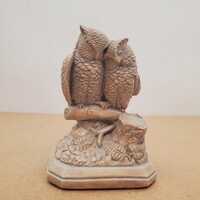 Antique Borghese English Victorian Owl couple embracing Majolica Chalkware hallmark stamped - Vintag