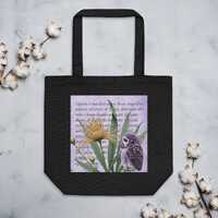 Organic Cotton Botanical Owl Tote Bag, Black Eco Canvas Bag