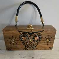 Vintage Enid Collins Night Owl Box Bag, Bejeweled Owl Motif, 1960's Retro Mid-Century Collectibl