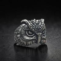 Owl Ring for Men - Silver Owl Statement Ring - Wisdom Animal Ring