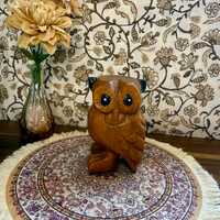 Vintage Hand Carved Wooden Owl Whistle Folk Art Bird Figurine Rustic Woodland Cabin Decor