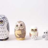Vintage Owl Stacking Figurines Collectible Nesting Russian Matryoshka-style Toy ~ 260425-WH M-05-04