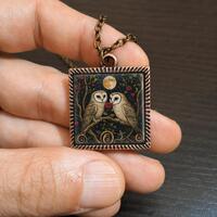 Owl Couple Necklace, Romantic Owl Pendant, Moonlit Love Birds Jewelry