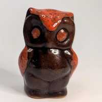 Vintage - Petit Hibou en poterie MCM - orange & brun - 3''haut