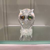 Swarovski Crystal Owl Figurine - Mini Bird with Colored Eyes