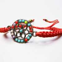 Micro Macrame Bracelet with Owl Dragonfly and Flower Charms, Handmade Woven Cord Boho Jewelry, Natur